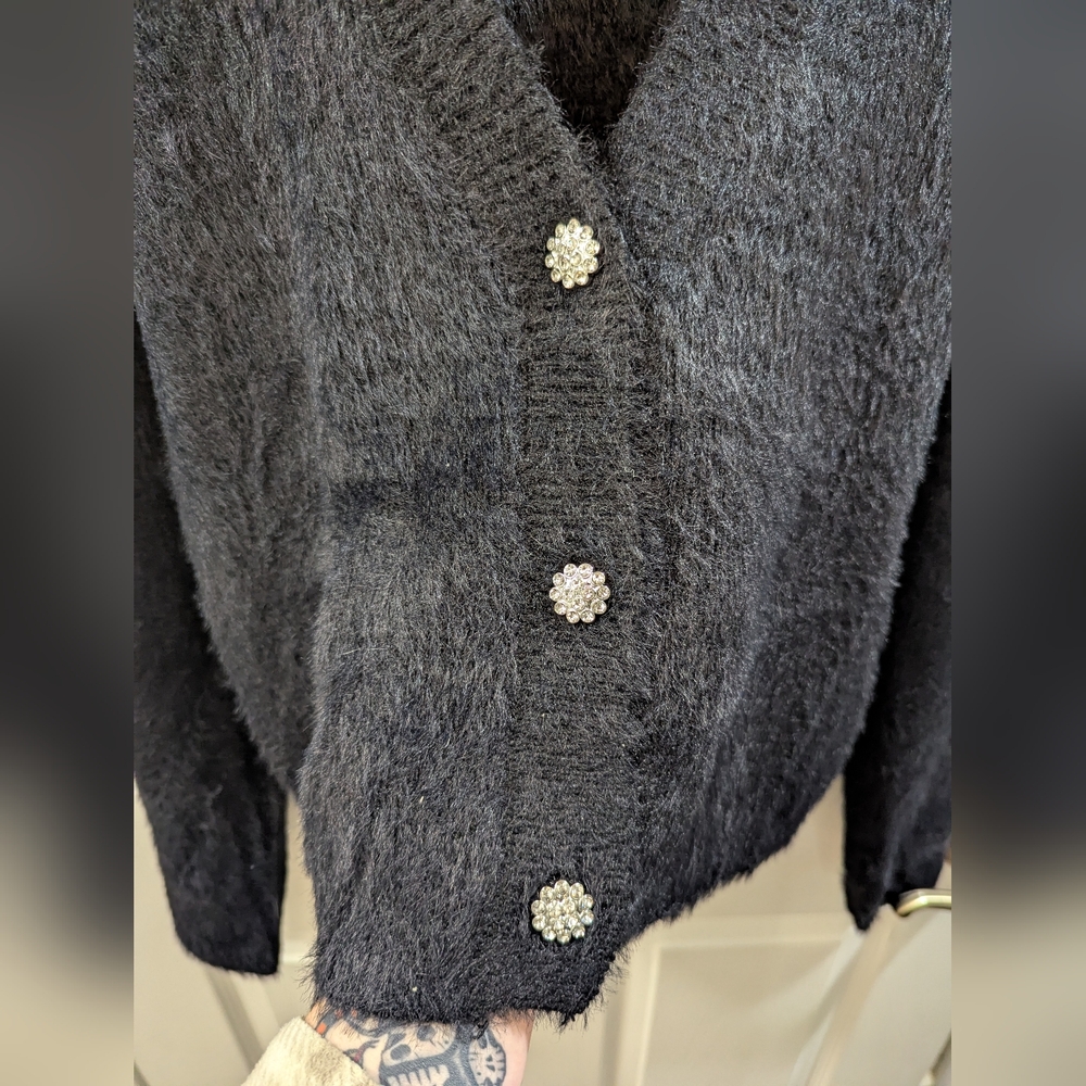 Black Eyelash Cardigan Sweater - Picture 3 of 6